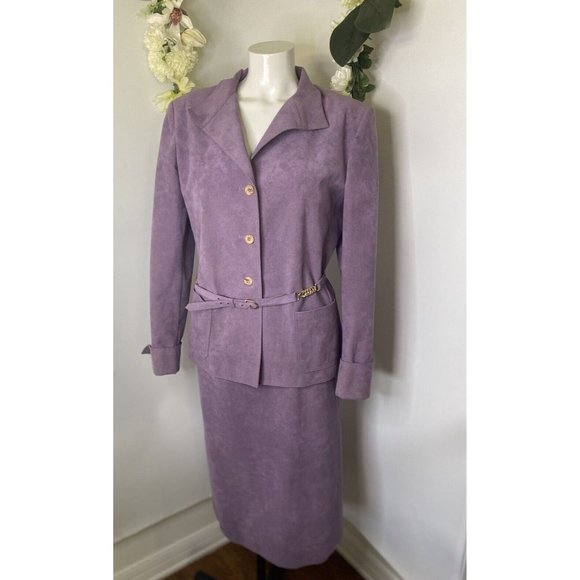 Vintage Adolph Schuman for Lilli Ann Medium UltraSuede Skirt Suit‎ Lavender EUC - Picture 1 of 16